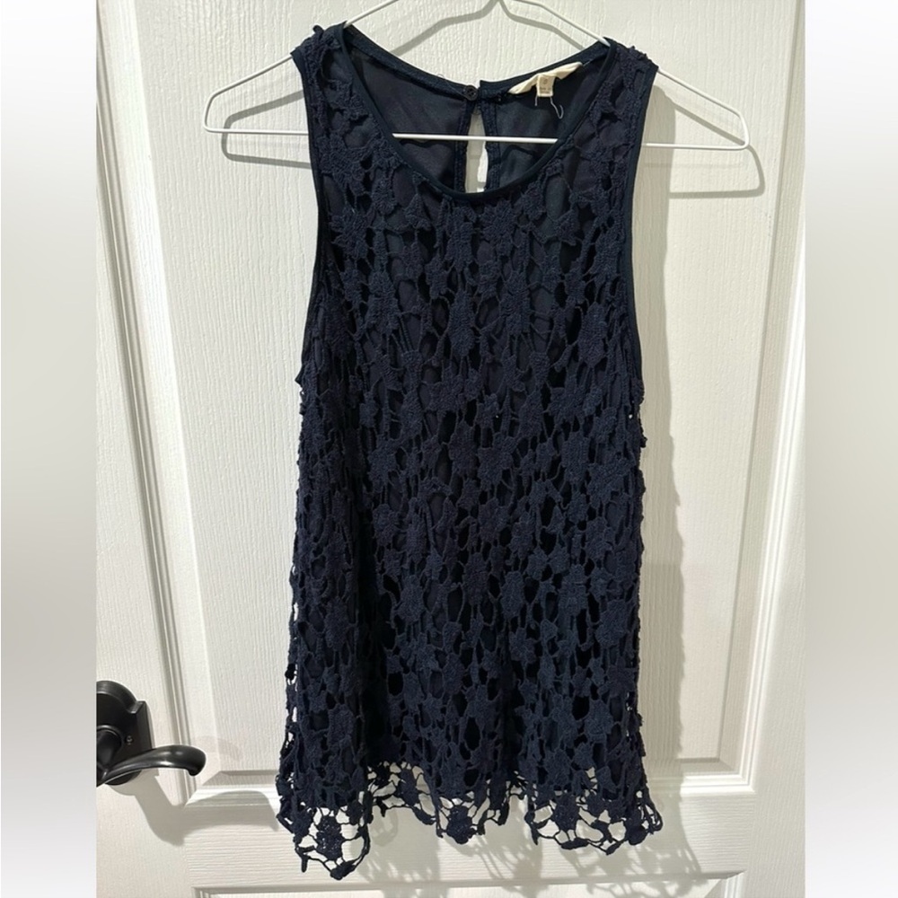 Adiva Navy Blue Sleeveless Crochet Overlay Top Sz S